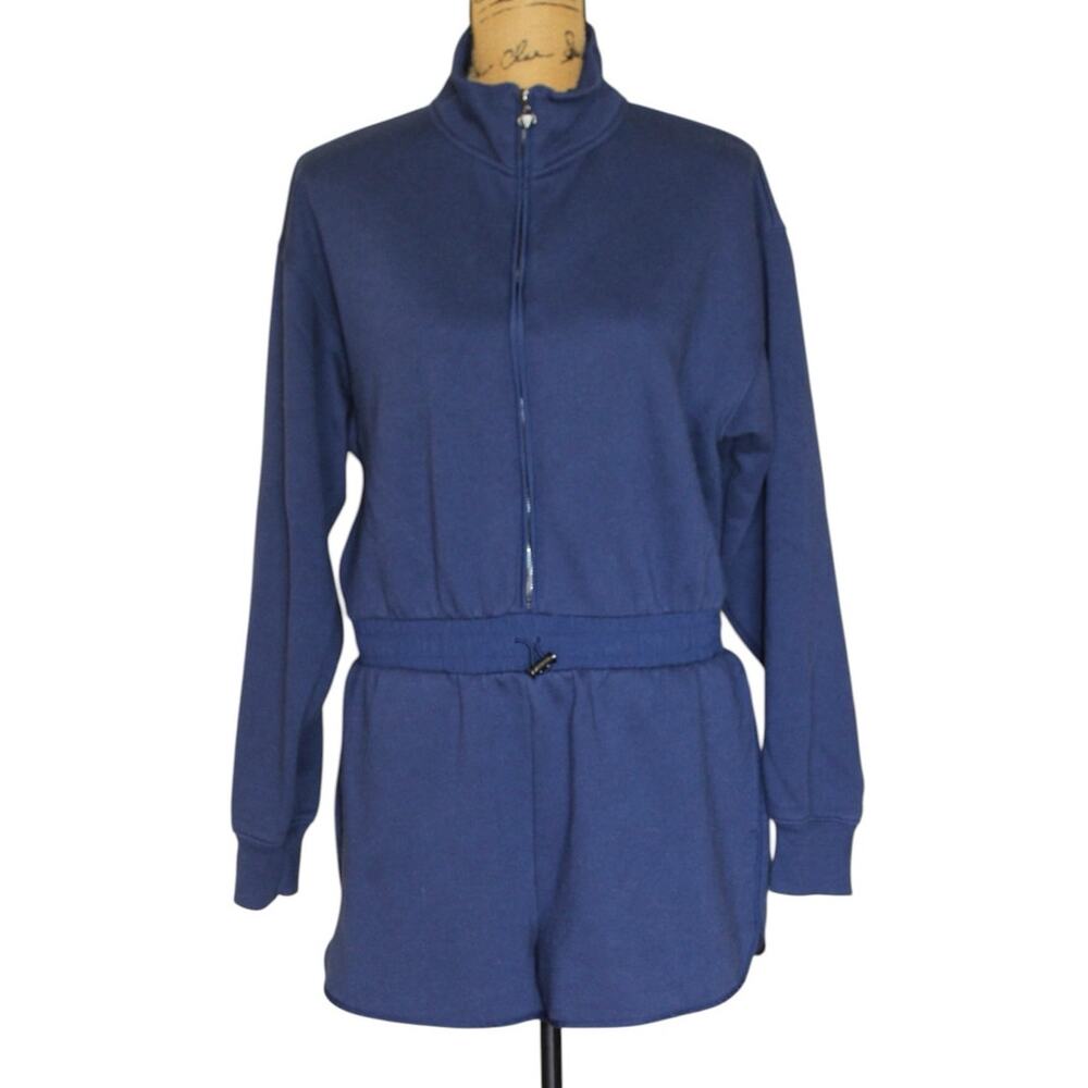 Victoria’s Secret On Point Navy Blue Long Sleeve Zip Shorts Romper Women’s L